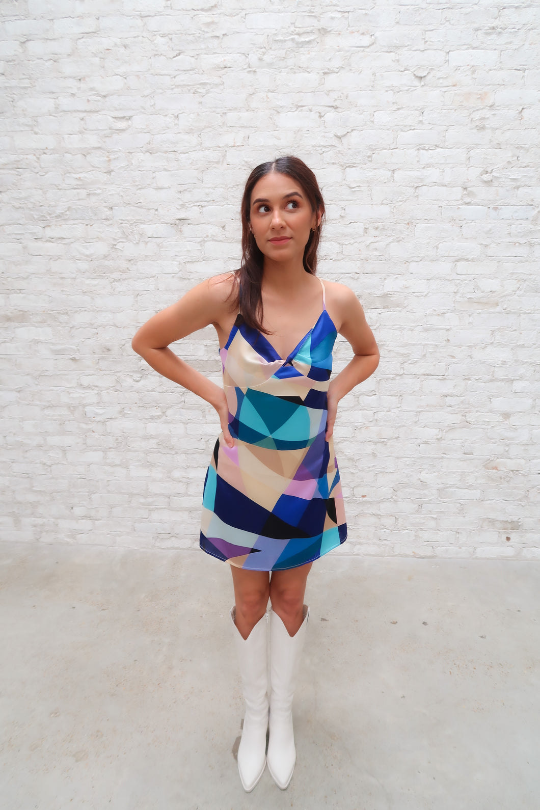 Here And There Blue Abstract Mini Dress